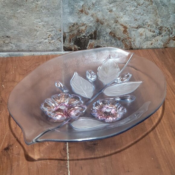 Glass Crystal Frosted Calypso Canape Hibiscus Leaf Shape Platter - Picture 4 of 16